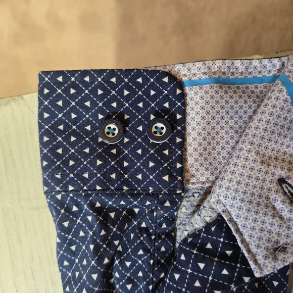 Buttercloth Men's Navy Patterned Casual Shirt  100% Cotton - Picture 3 of 5